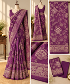 Plum Purple Banarasi Saree with Antique Gold Floral Zari