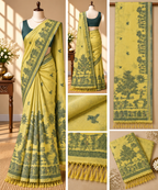 Chanderi Cotton Saree - Olive Yellow