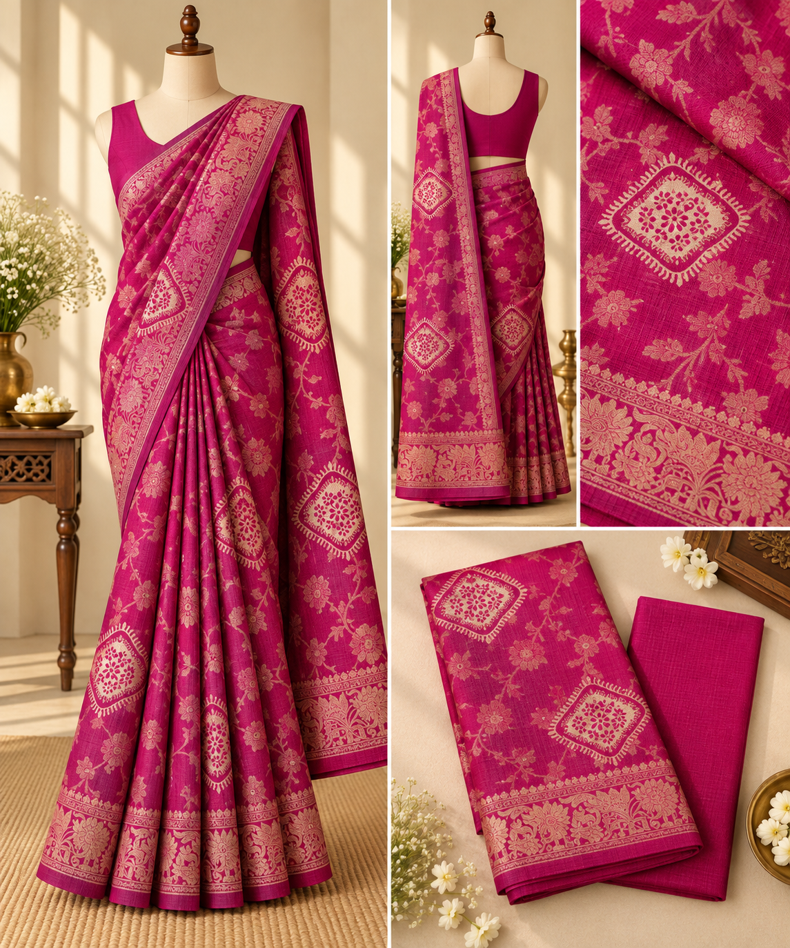 Banaras Saree - Hot Pink