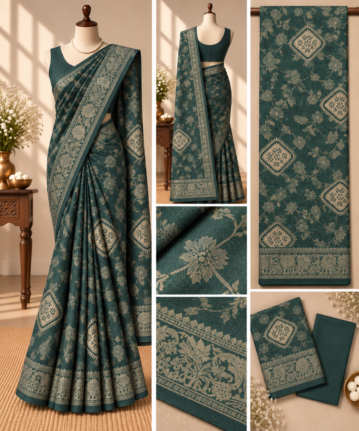Banaras  Saree - Dark Green