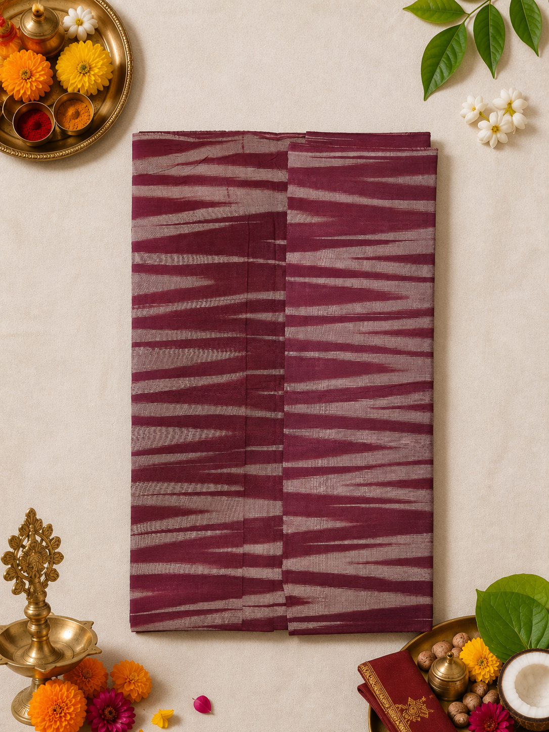 Woman's unstiched pure handloom -Maroon and White