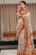 Kalamkari-inspired Linen Cotton-Creme and Orange