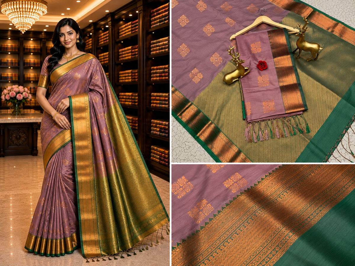 FANCY SOFT - SILK BHUTTA SAREES-Mild Purple with Green border