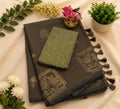 Charcoal Grey Poly Cotton Saree with Green Tribal Prints