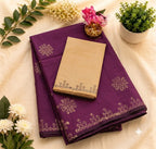 Purple Poly Cotton Saree with Elegant Kolam Motifs & Border
