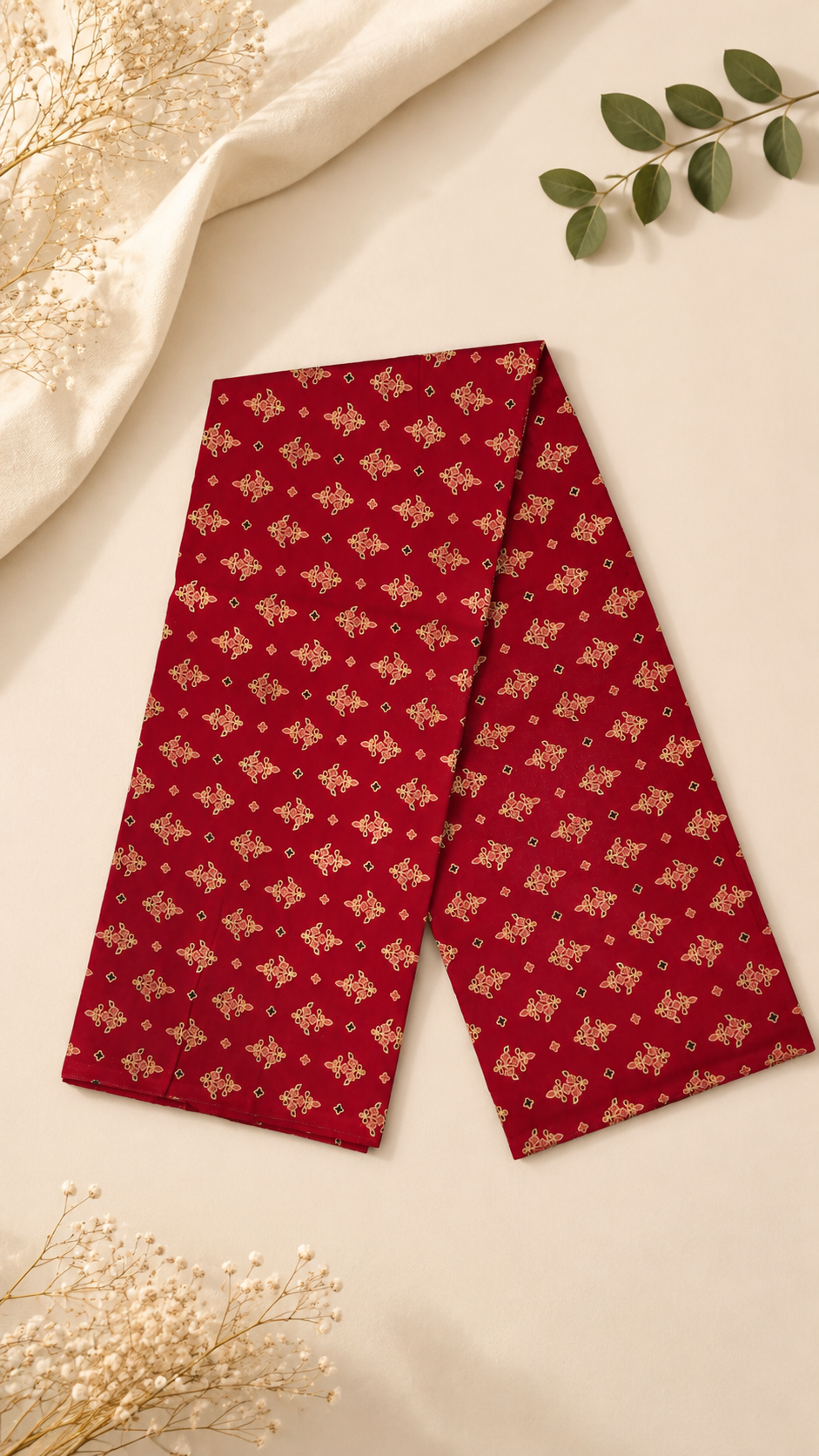Women's cotton unstitched blouse material- Red printed