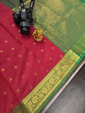 SIGNATURE WOVEN SOFT SILK- Red with Green border