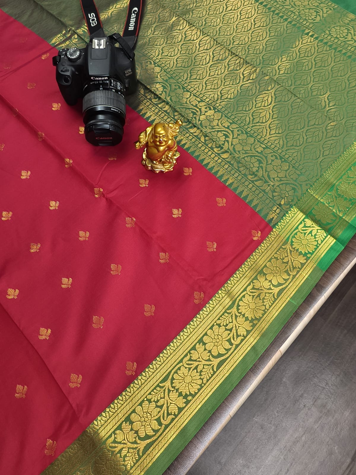 SIGNATURE WOVEN SOFT SILK- Red with Green border