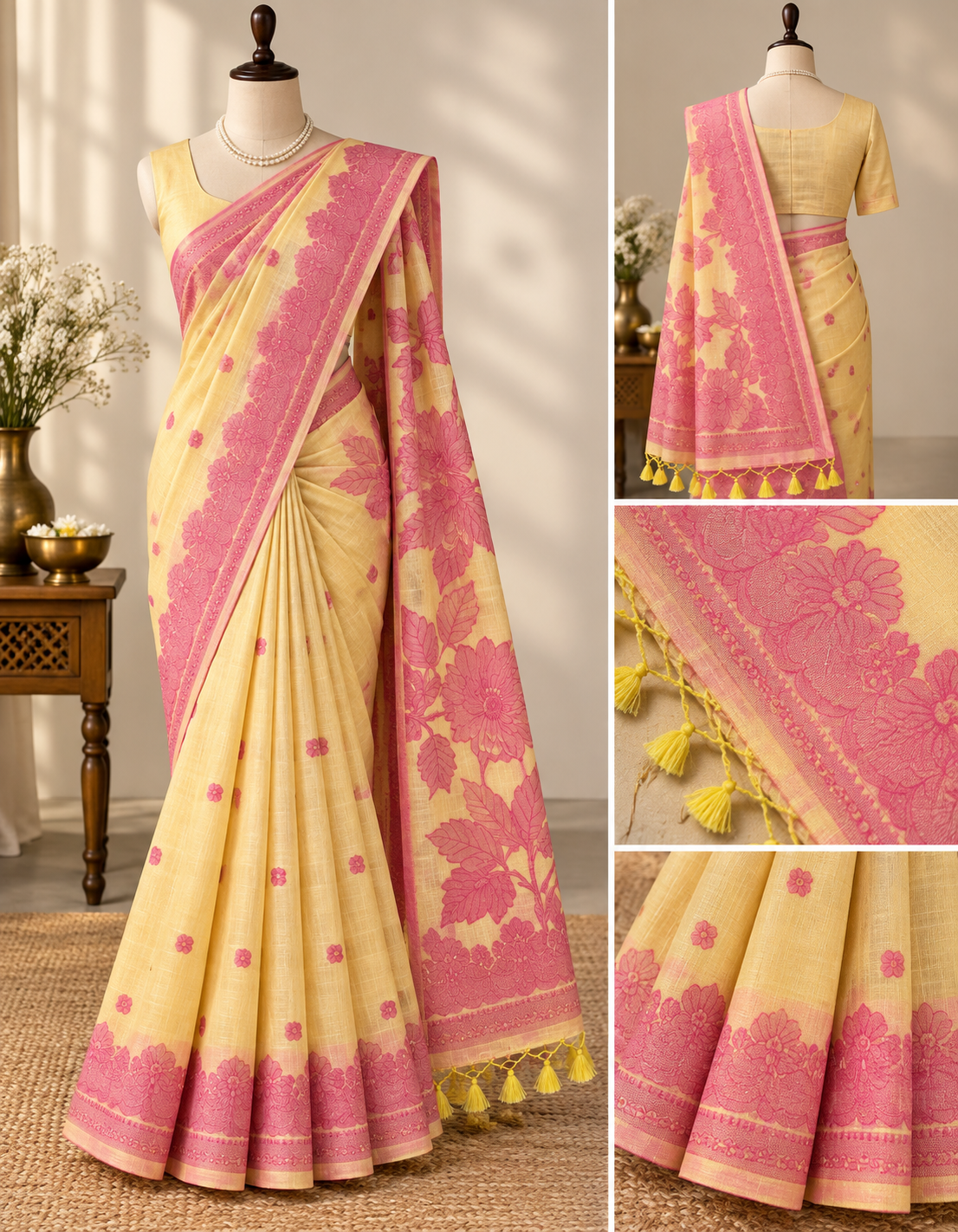Seiko Silk Saree - Lemon Yellow Floral