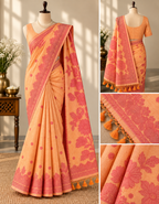 Seiko Silk Saree - Peach Orange Floral