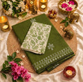 Green Kolam Design South Mix Cotton Block Printed Saree