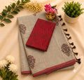 Dull cream - Maroon Floral Printed Cotton Saree