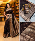 FANCY SOFT - SILK BHUTTA SAREES-black with golden border