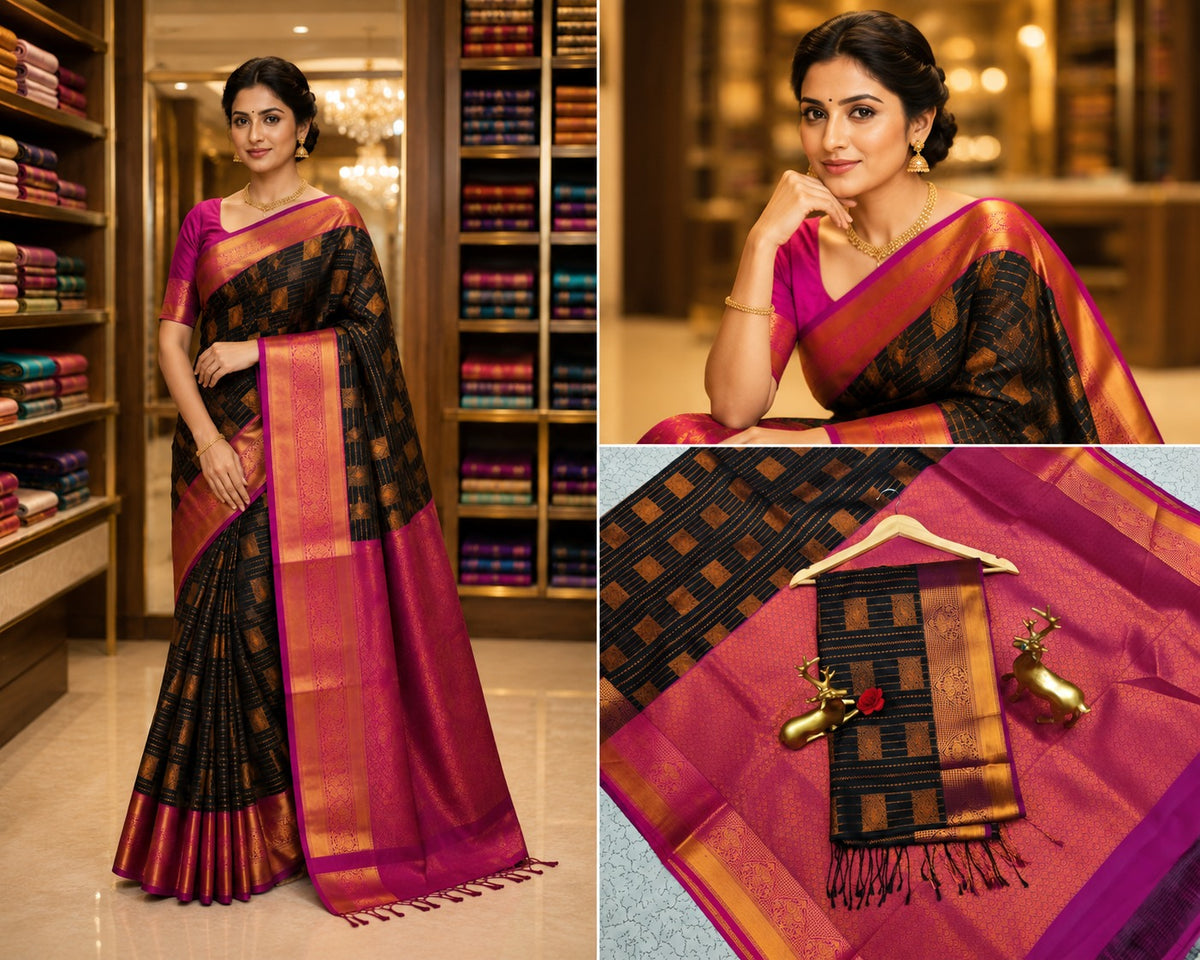 Fancy soft silk - Black with Pink border