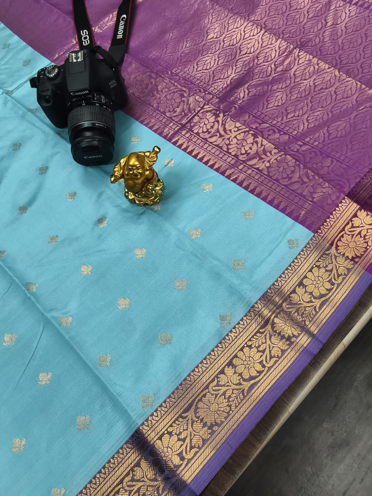 SIGNATURE WOVEN SOFT SILK- Blue with Purple border