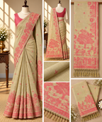 Chanderi Cotton Saree - Peach Orange