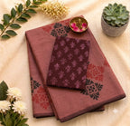 Dusty Rose Cotton Saree with Floral Block Prints