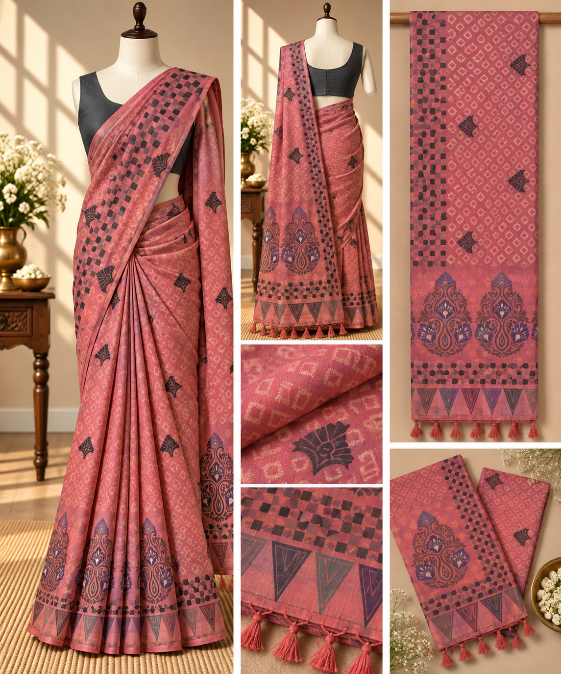 Jacquard Silk Saree - Deep Pink