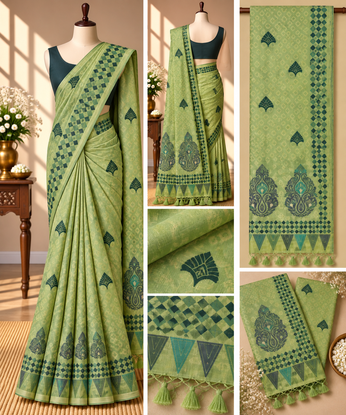 Jacquard Silk Saree - Sage Green