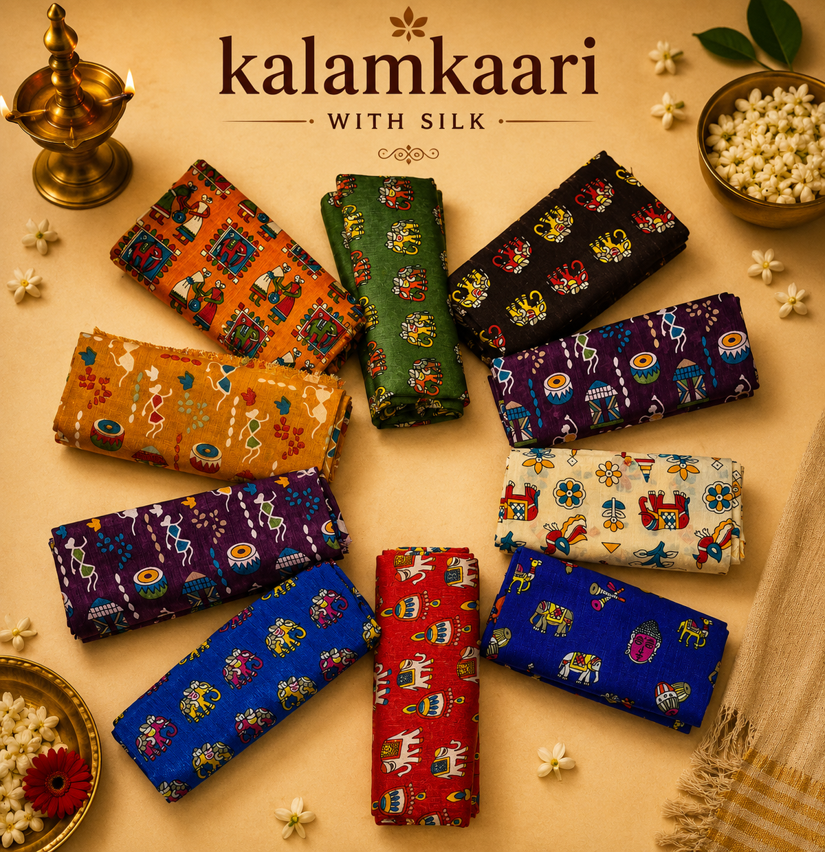 Unstitched Kalamkaari blouse -silk- 10 pcs-Pattern 2