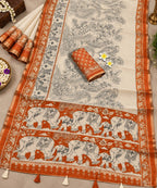 Kalamkari-inspired Linen Cotton-Creme and Orange