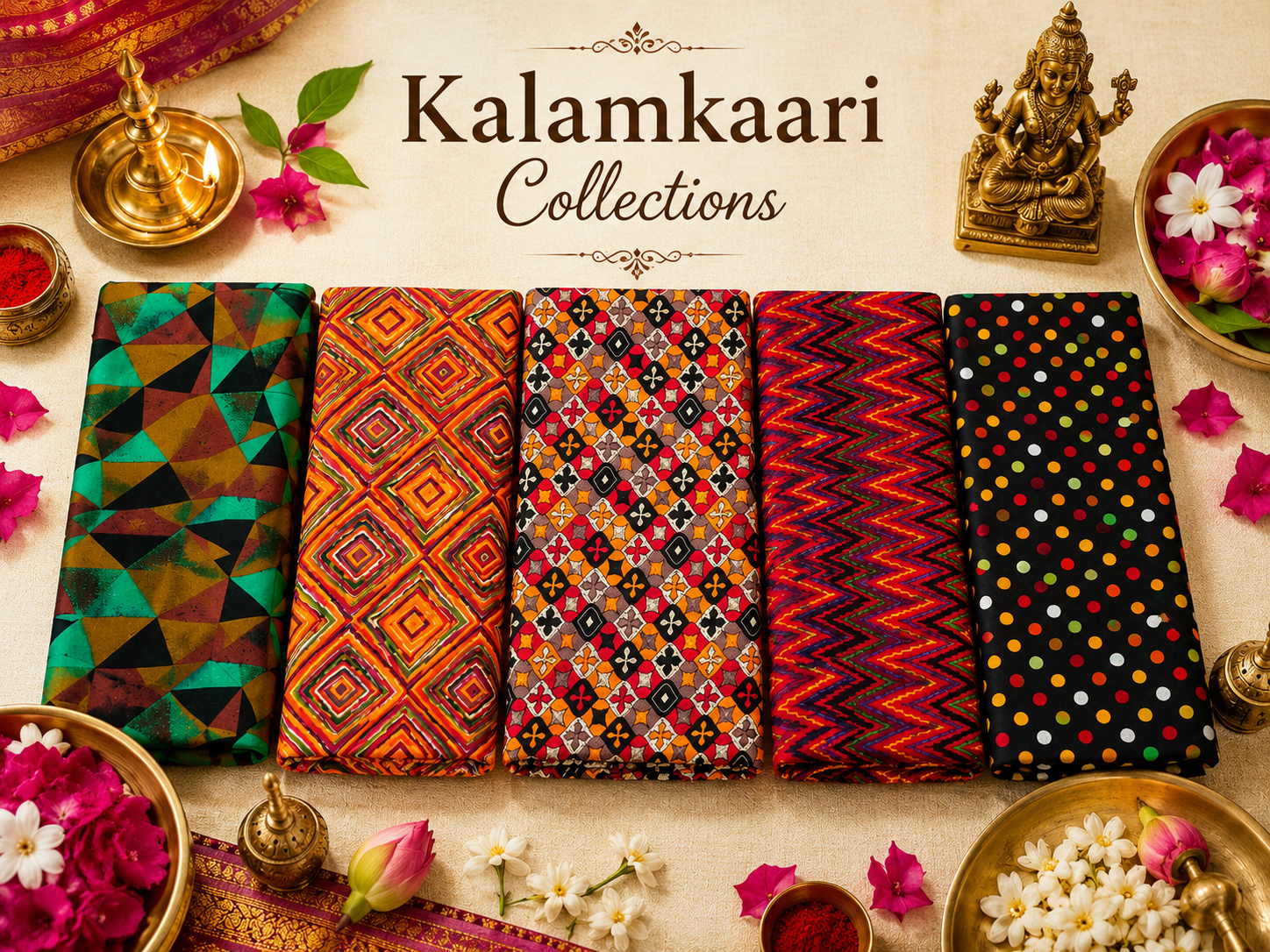 Kalamkaari Unstiched blouses- pack of 5-Pattern 4