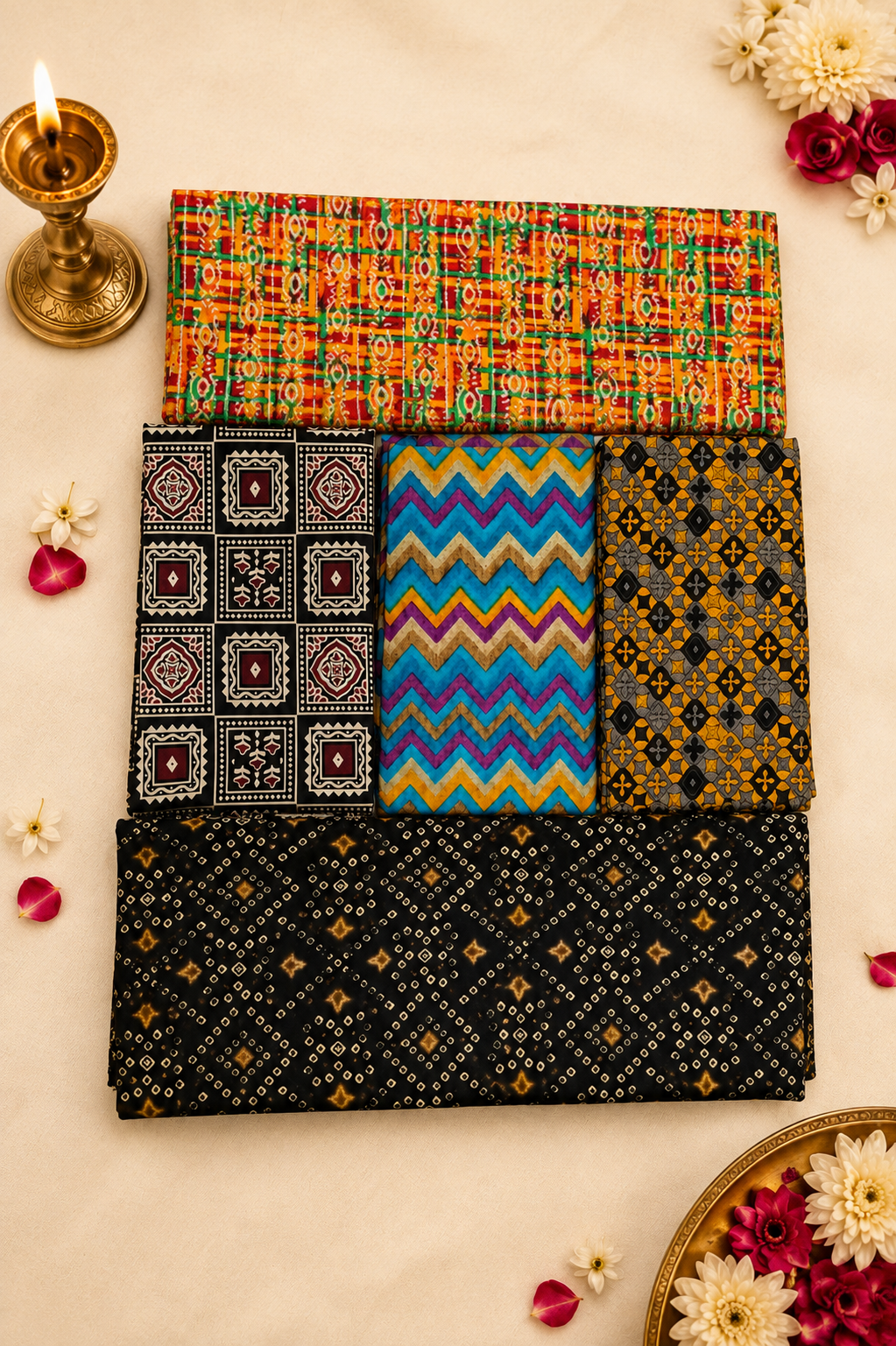 Kalamkaari Unstiched blouses- pack of 5-Pattern 5