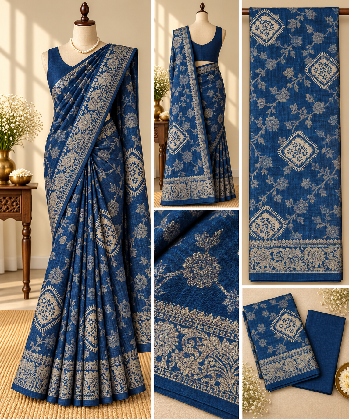 Banaras  Saree - Navy Blue