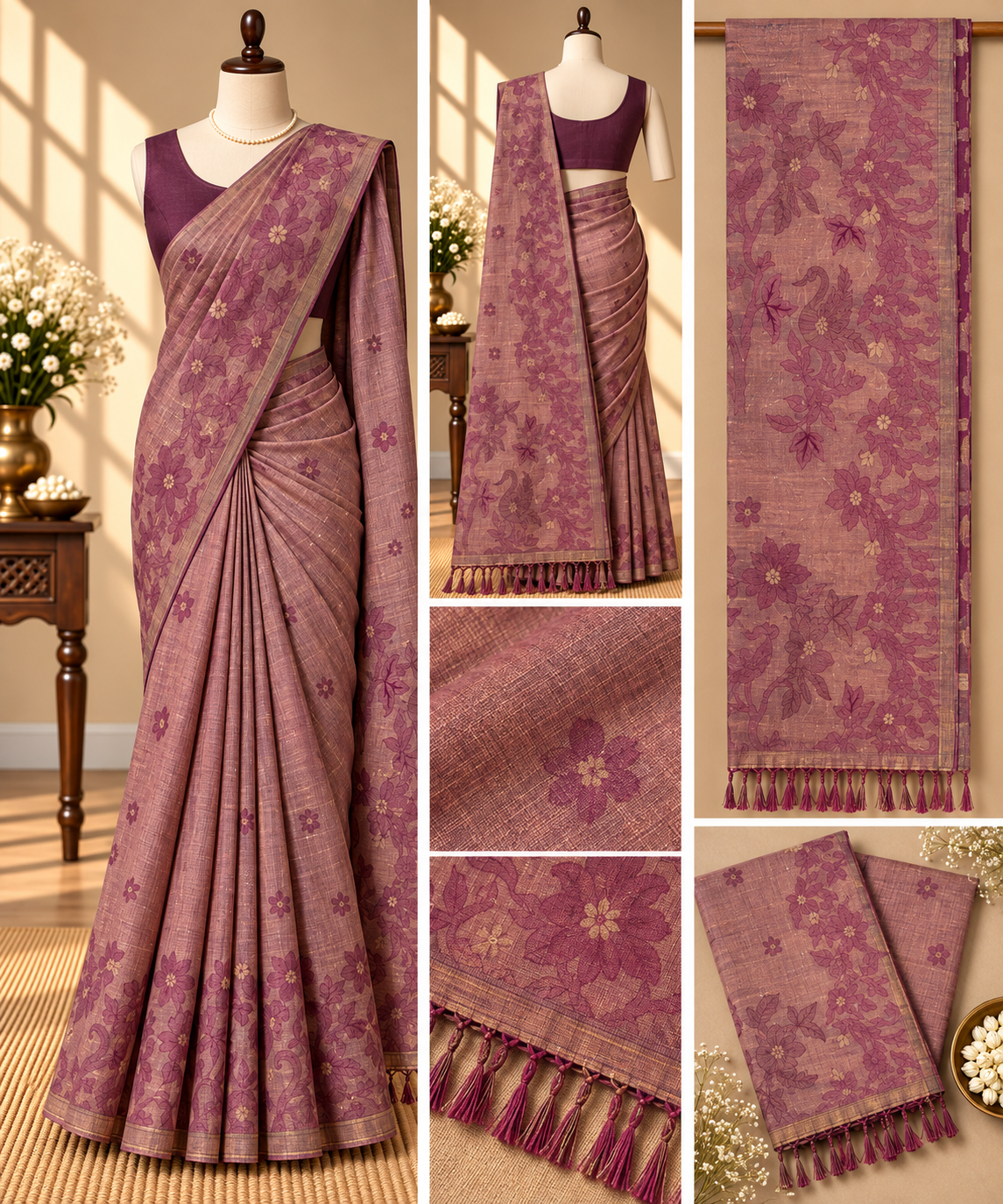 Chanderi Cotton Saree - Wine Purple
