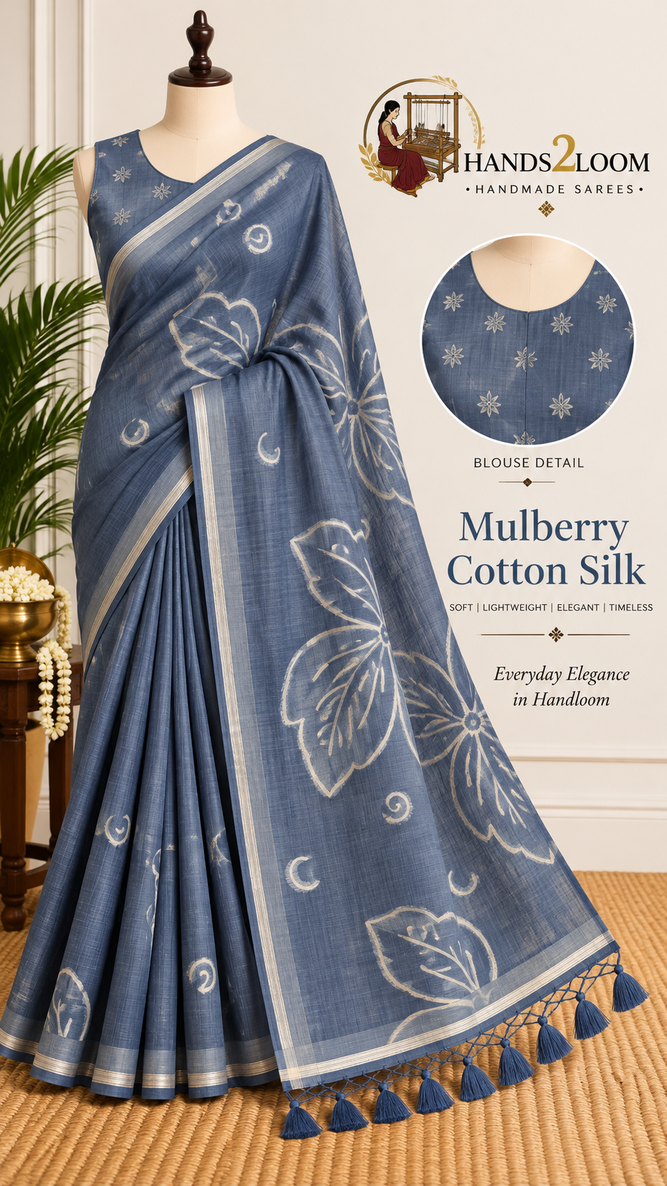 Mulberry Silk Saree - Teal Butterfly