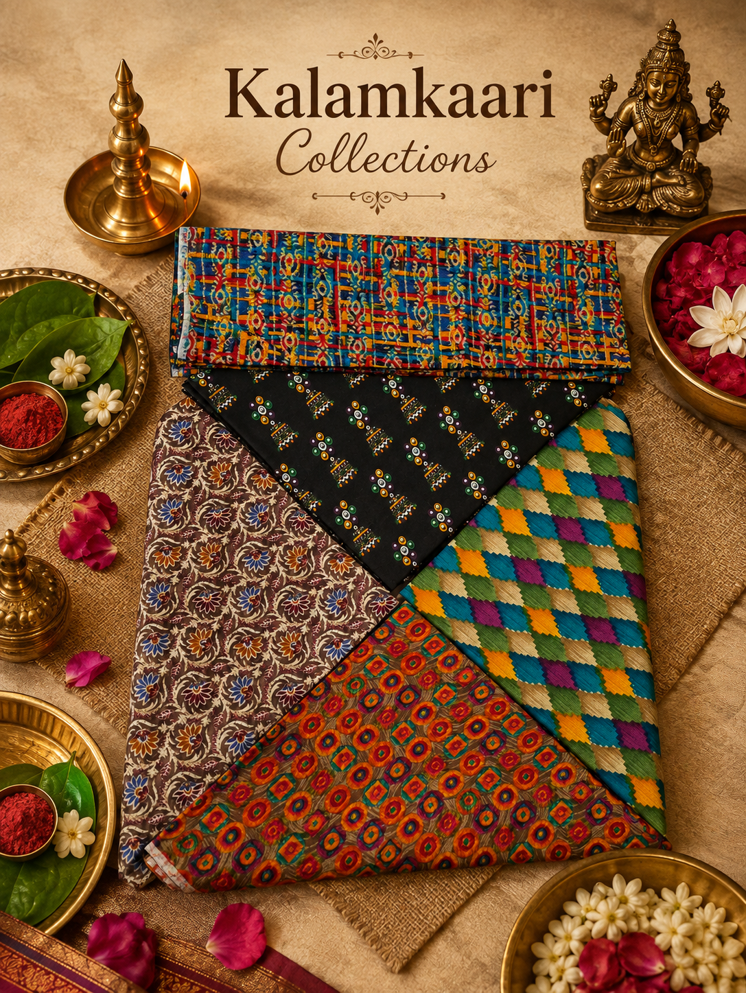 Kalamkaari Unstiched blouses- pack of 5-Pattern 3
