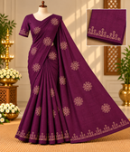 Purple Poly Cotton Saree with Elegant Kolam Motifs & Border