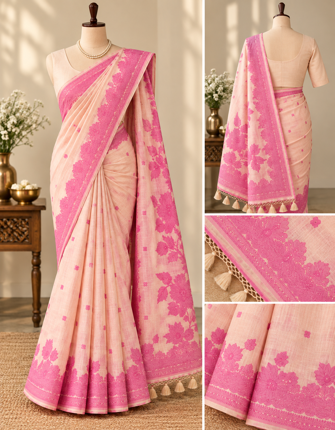Seiko Silk Saree - Blush Pink Floral