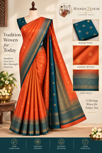 Soft Silk Saree - Orange Teal