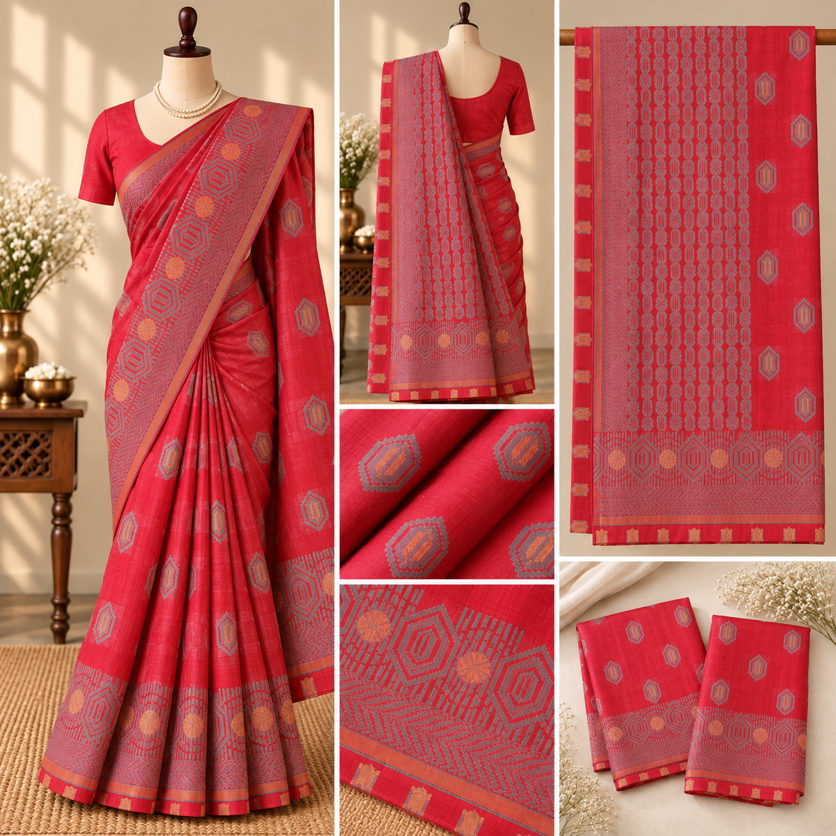 Tussar Khadi Saree - Deep Red