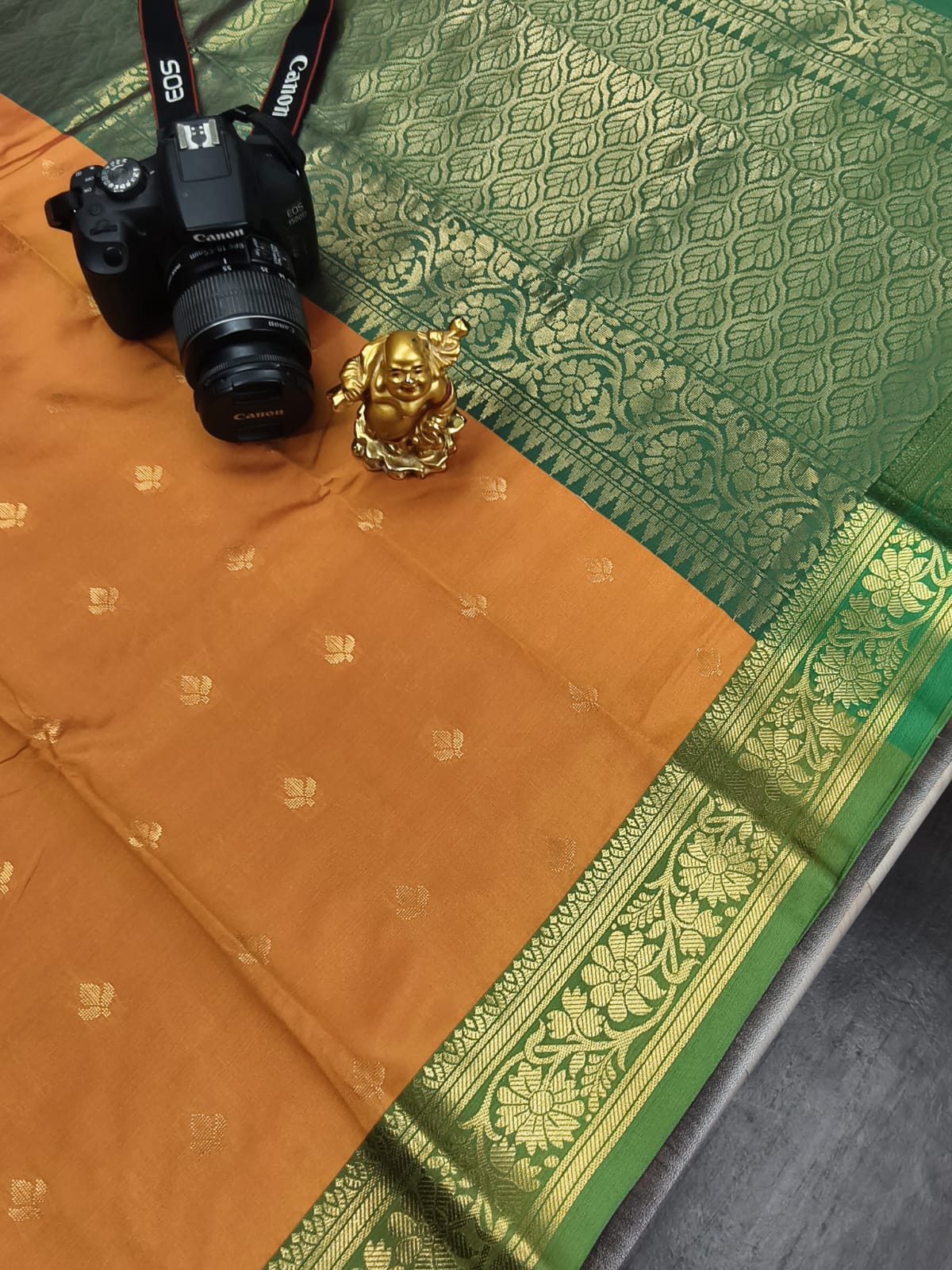 SIGNATURE WOVEN SOFT SILK- Yellow with Green border